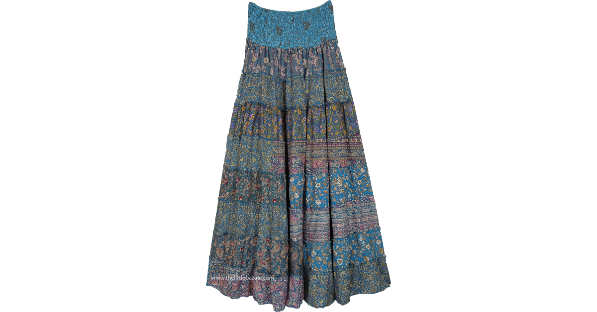 Peacock Patchwork Boho Long Maxi Skirt Dress in Polyester by TLB