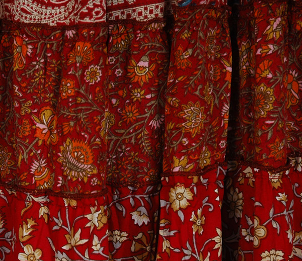 Crimson Paisley Patchwork Eco-Friendly Maxi Skirt Dress