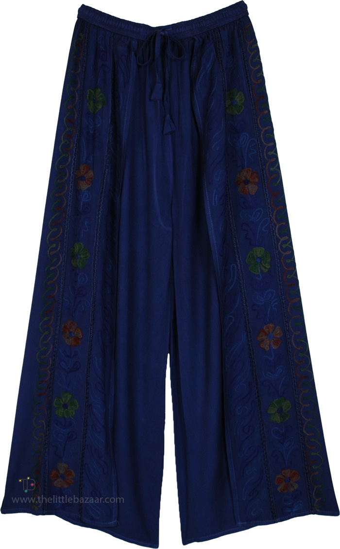 Sapphire Blue Overlap Front Slit Pants