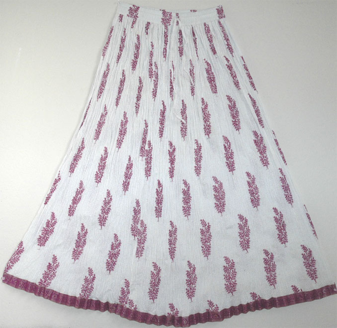 White Fuchsia Crinkle Summer Long Skirt