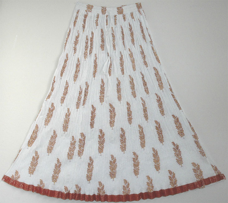White Orange Crinkle Summer Long Skirt