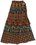 Orange Lunar Green Long Wrap Around Skirt