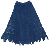 Stylish Crochet Cotton Long Skirt Navy