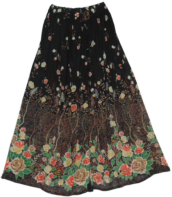 Gypsy Bells Mirrors Black Long Skirt | Black-Skirts