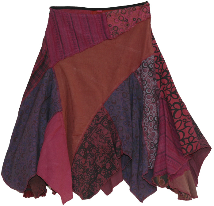 Tribal Patch Work Fringed Cotton Skirt