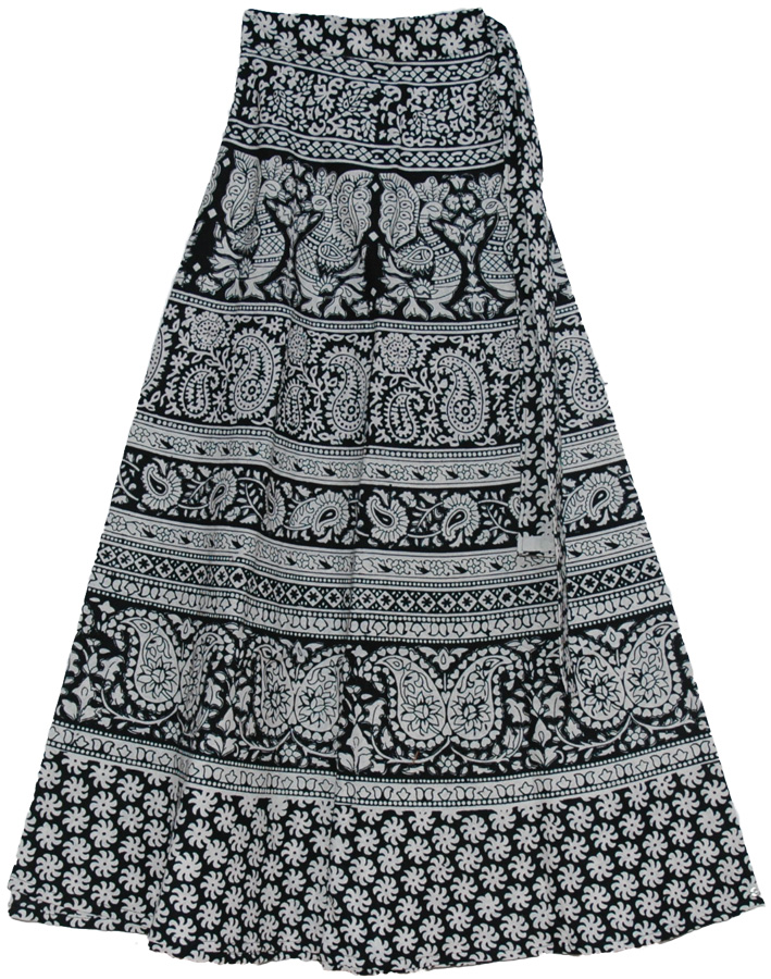 Royal Black White Wrap Around Long Skirts