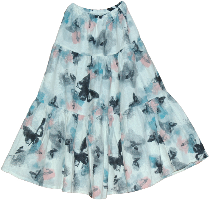 Printed Butterfly Summer Long Skirt
