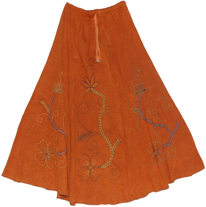 Cognac Embroidered Full Skirt