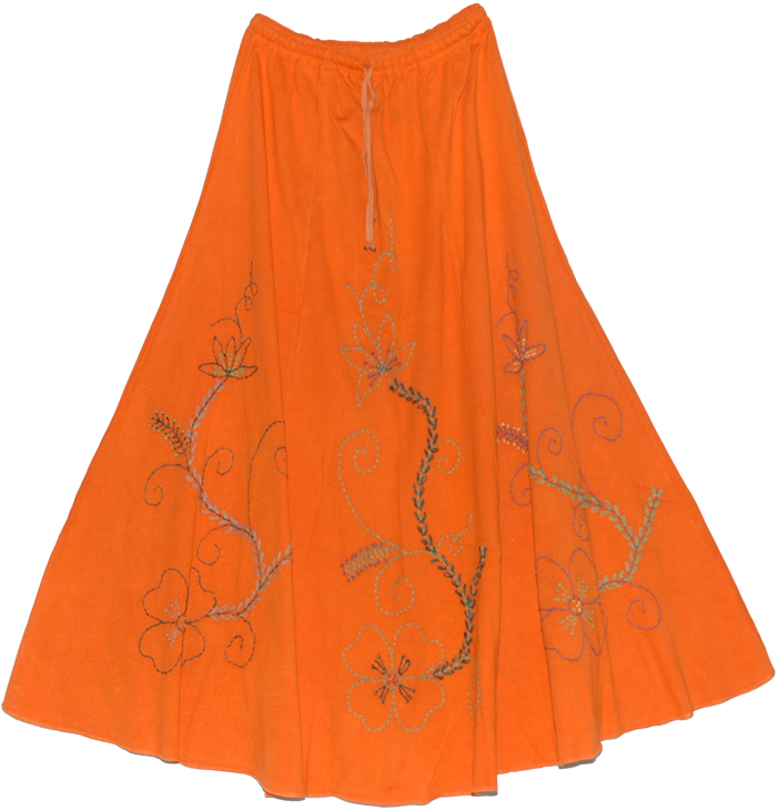 Fiery Orange Tango Hippie Fall Winter Full Skirt