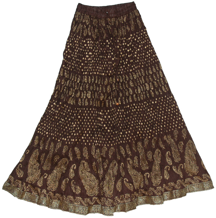 Crinkle Long Skirt in English Walnut Brown