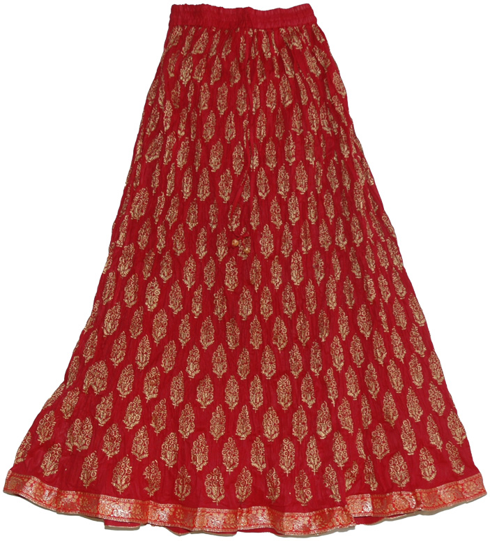 Tamarillo Long Gypsy Crinkle Cotton Skirt