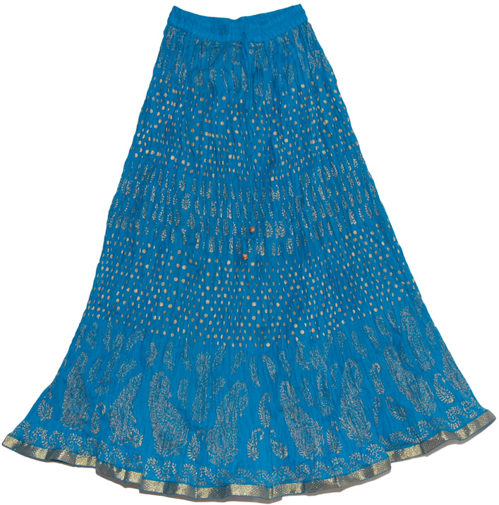 Crinkle Long Summer Skirt in Allports Blue
