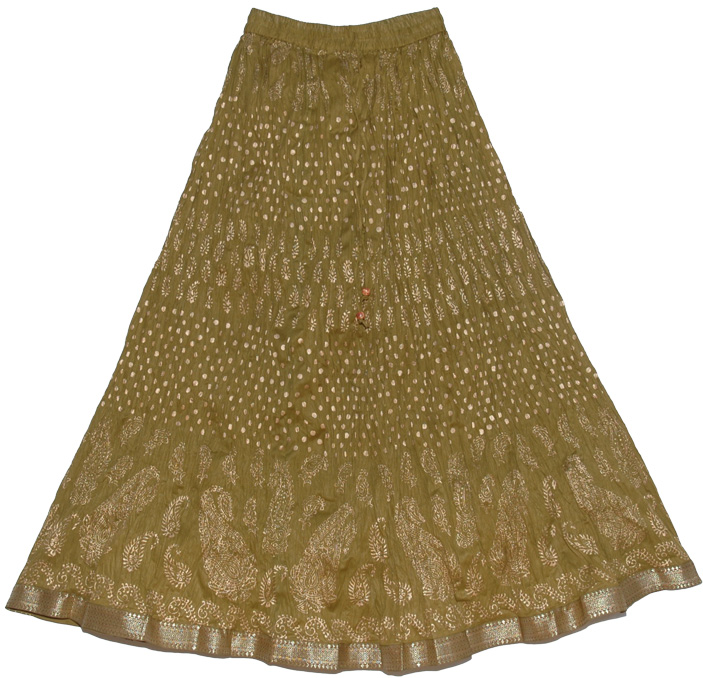 Crinkle Long Skirt in Olive Pesto Color