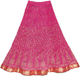 Long Crinkled Cotton Fuschia Skirt