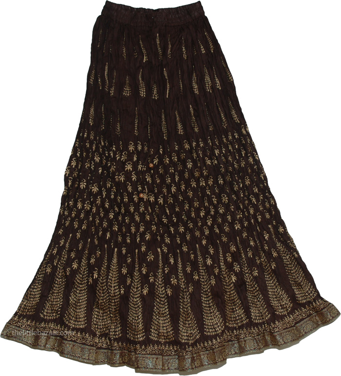 Dark Cocoa Crinkle Long Skirt
