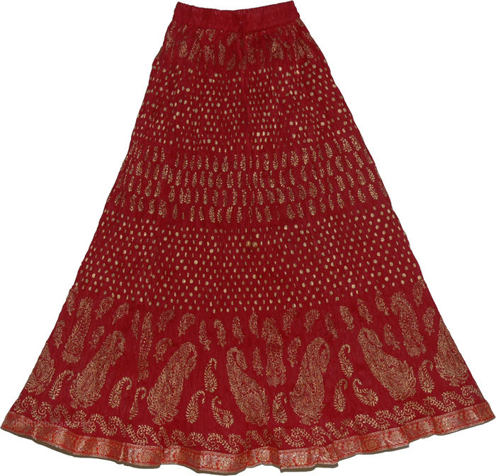 Dark Burgundy Crinkle Long Skirt
