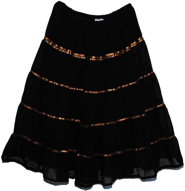 Bohemian Copper Ribbon Georgette Black Skirt
