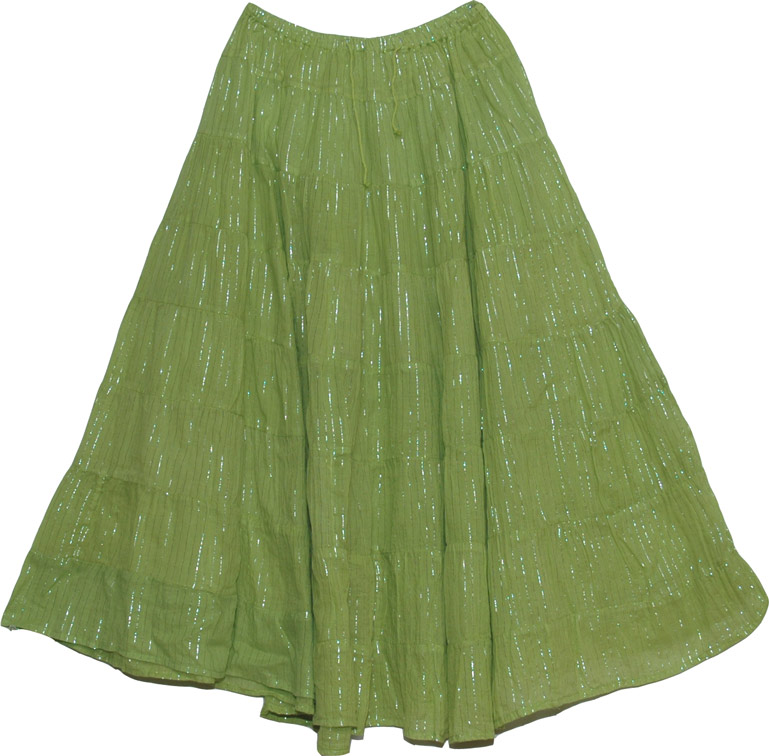 Sale:$14.99 Asparagus Silver Tinsel Spring Skirt | Clearance | Sale|14.99|