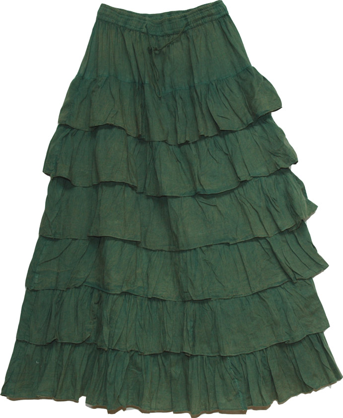 Long Green Layered Skirt