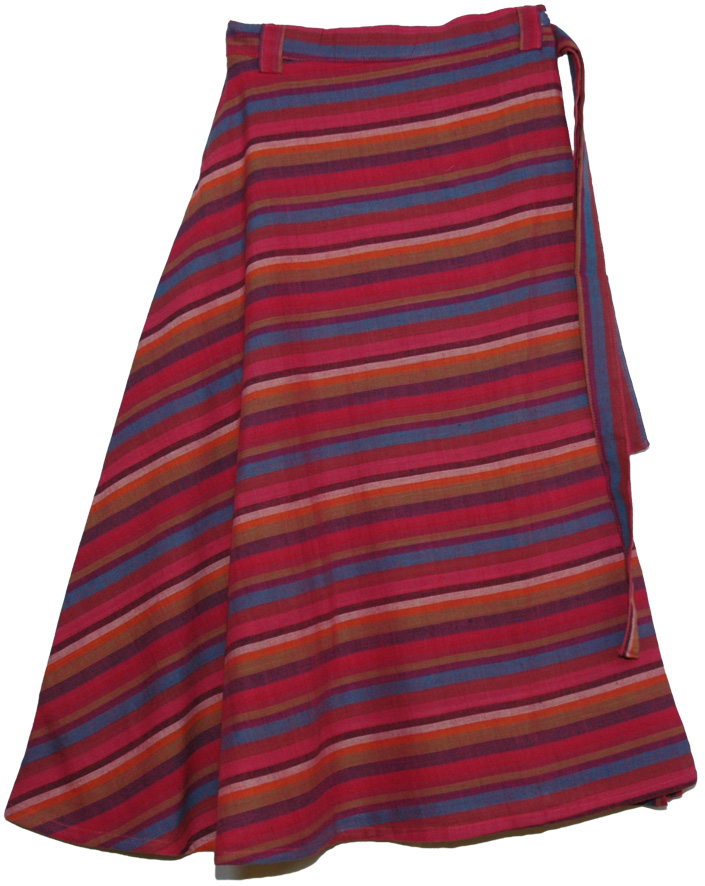 Bohemian Pinky Stripes Cotton Long Skirt