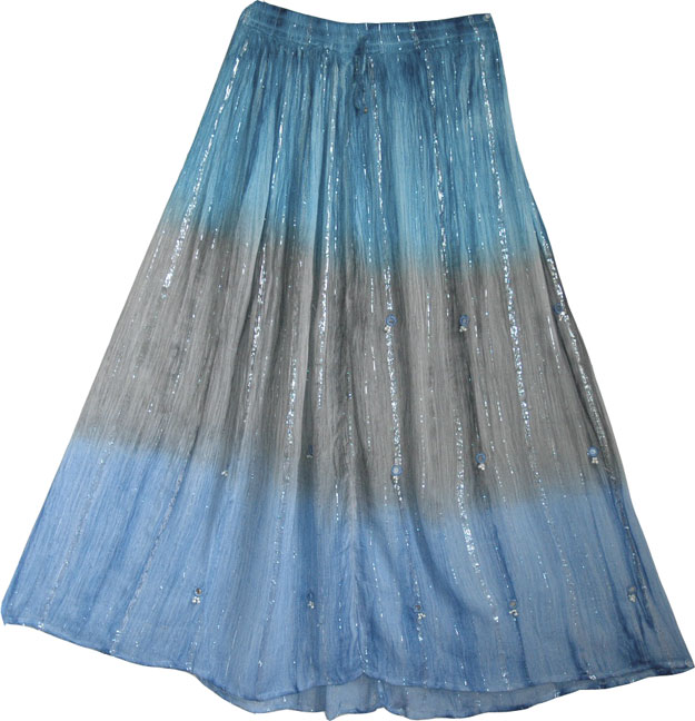 Blue Gray Bohemian Skirt With Mirrors