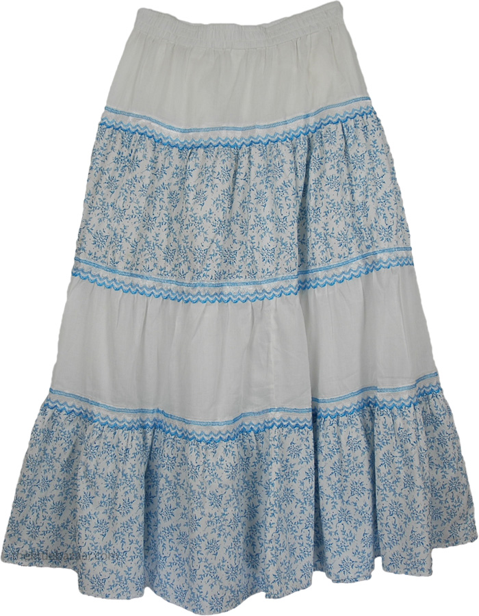 Happy Blues Lace Cotton Long Skirt