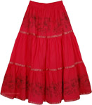Reddish Pink Poppy Long Cotton Skirt