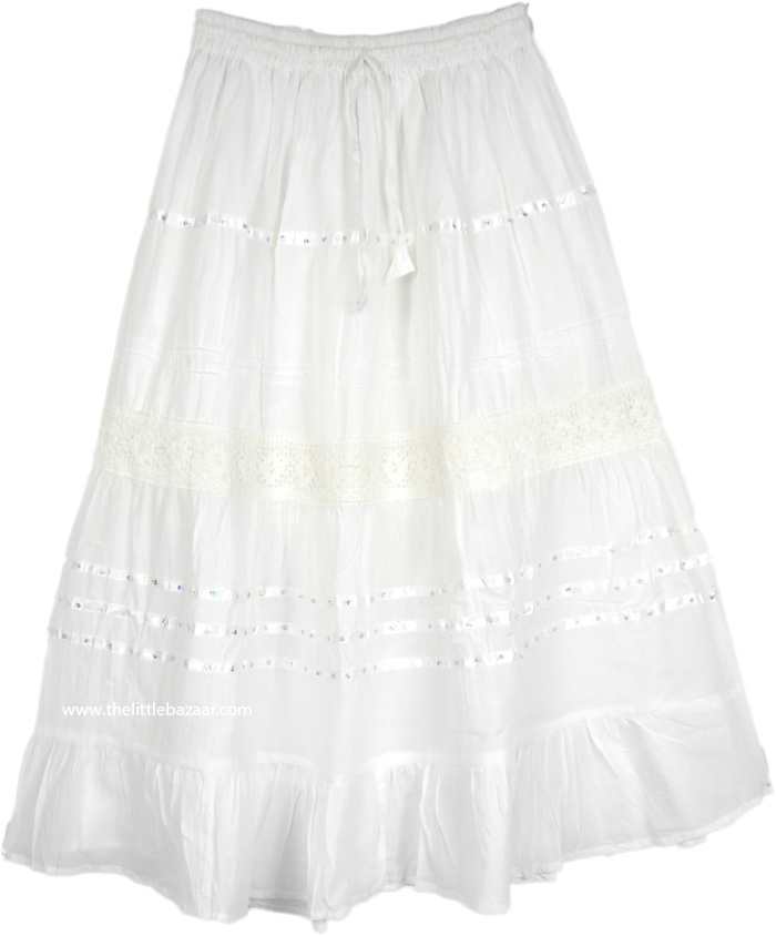 Sale:$14.99 Pearly White Sequined Skirt with Crochet Lace | Clearance ...