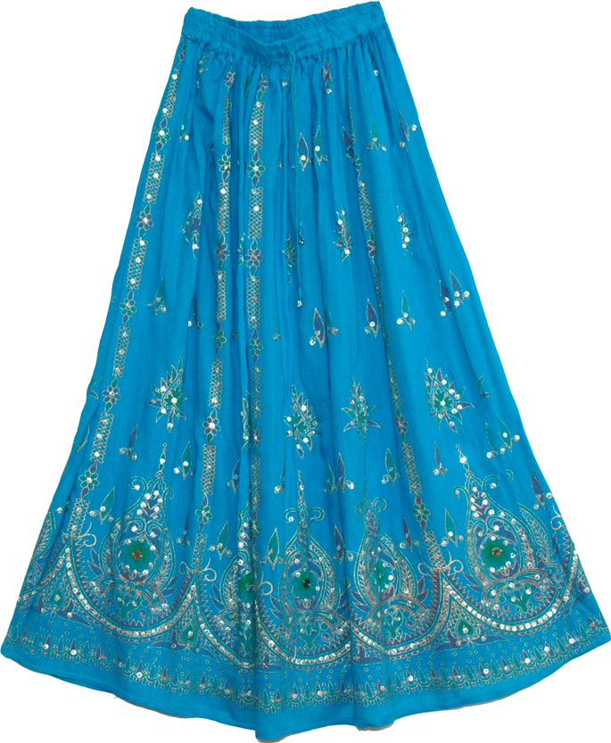 Bahama Blue Sequin Cotton Skirt
