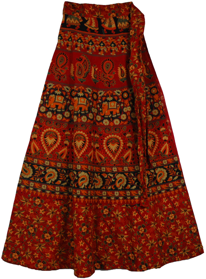 Block Print Red Blood Long Wrap Skirt