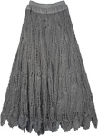 Grey Crocheted Pattern Mid Length  Skirt