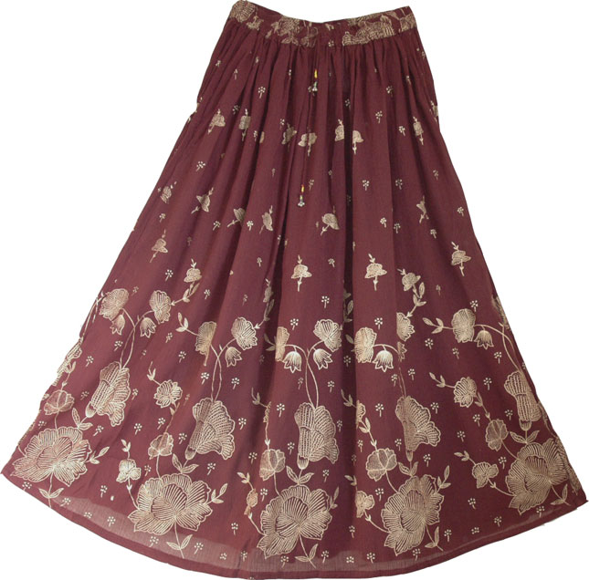 Designer Evening Maroon Golden Sexy Long Skirt