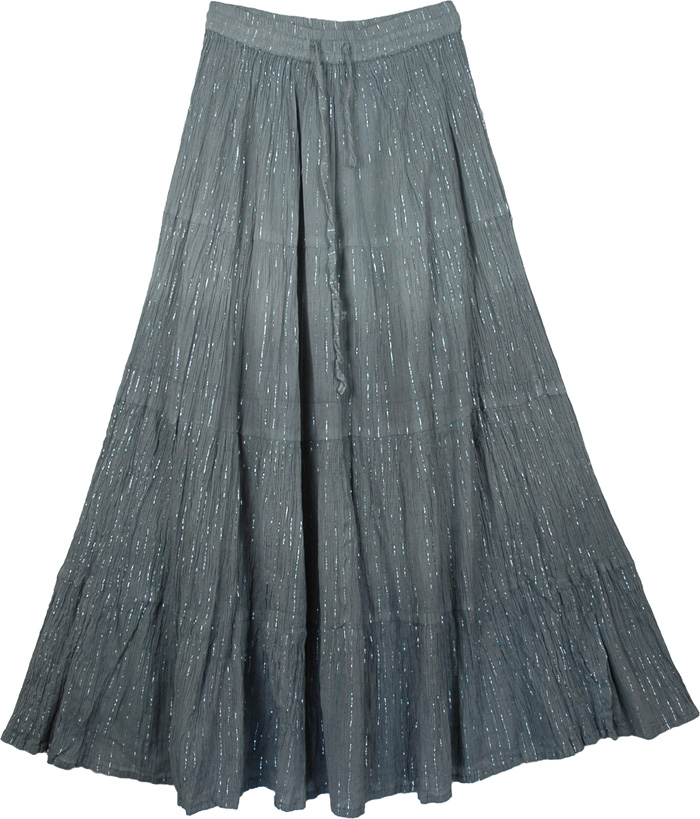 Light and Flowy Grey Shiny Summer Skirt, Ombre Flowy Grey Shimmer Skirt