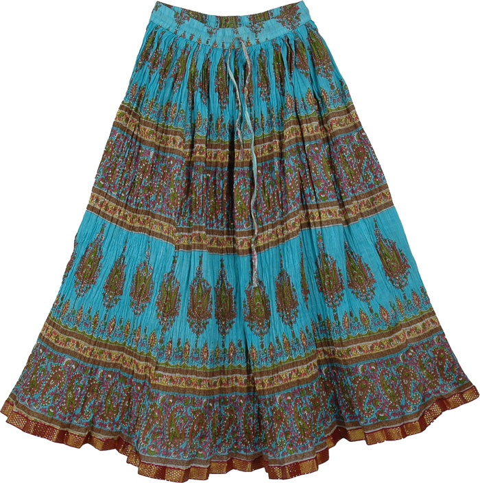 Blue Sand Crinkled Cotton Long Skirt