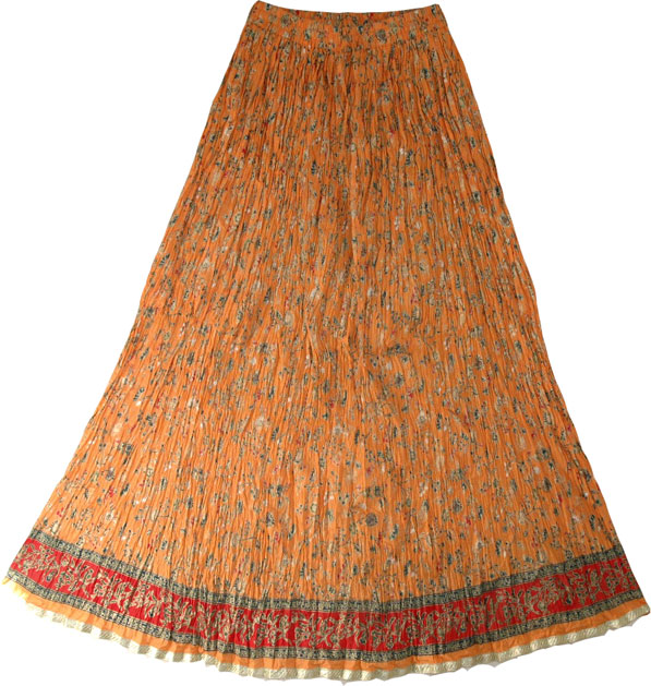 Orange Golden Designer Women`s Long Skirt