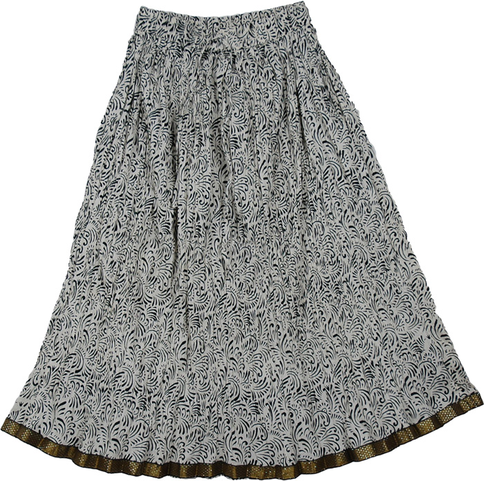 Tai Chi Black White Crinkled Cotton Long Skirt