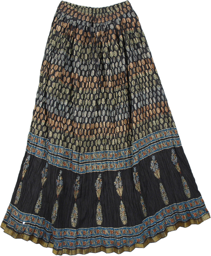 Boho Crinkled Skirt in Black Allure