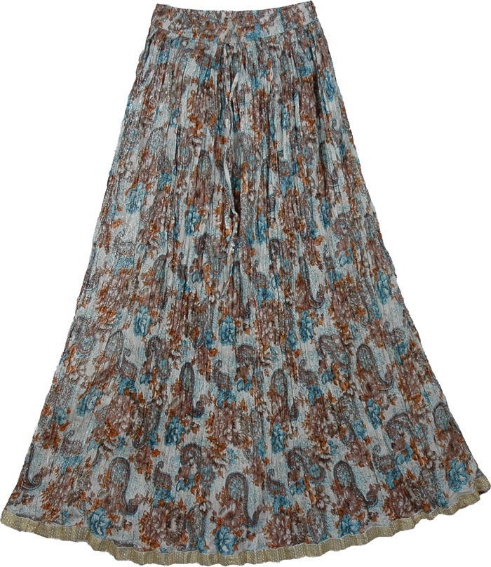 Rust Blue Boho Crinkled Ladies Long Skirt