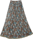 Rust Blue Boho Crinkled Ladies Long Skirt