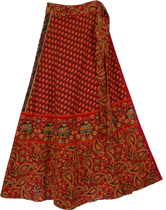 Red Copper Wrap Around Ethnic Skirt