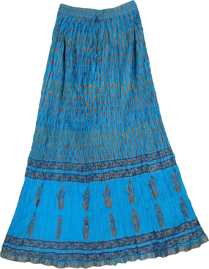 Crinkled Summer Blue Charm Long Skirt
