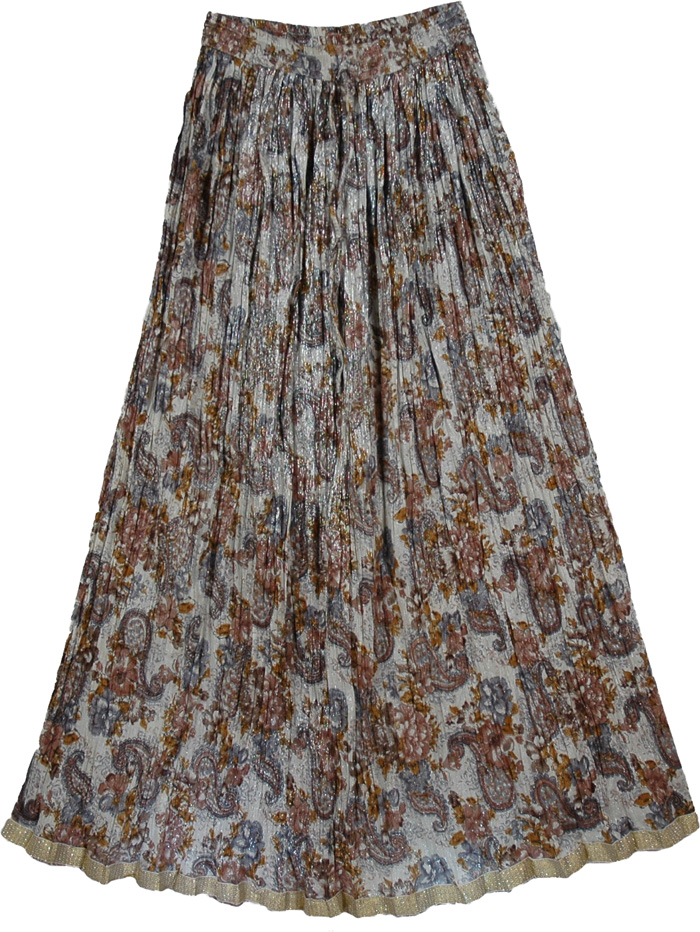 Off White Grey Shimmer Womens Long Skirt