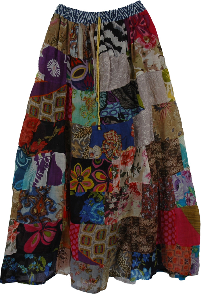 Bloodstone Patchwork Floral Summer Skirt