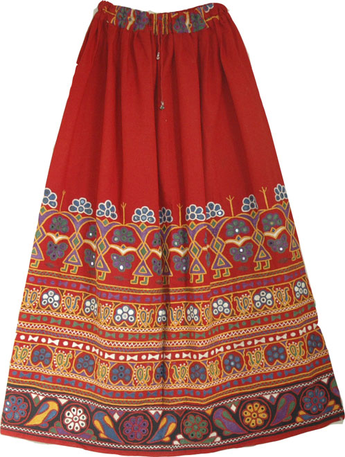 Folkloric Bohemian Red Long Skirt