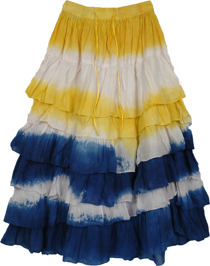 Oceans Yellow Blue Tie Dye Layered Skirt