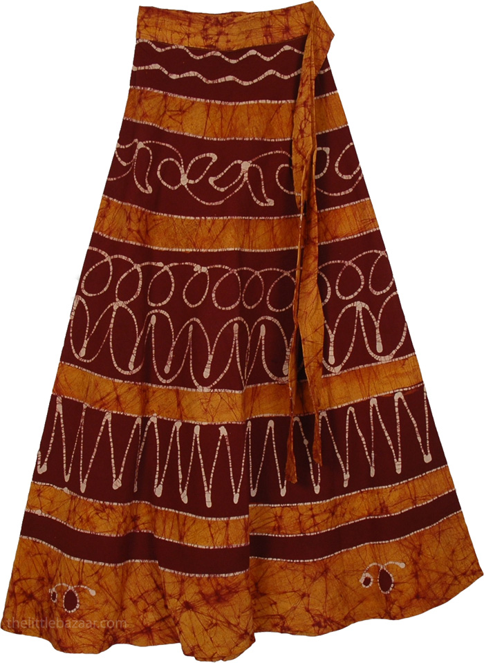 Glow Brown Batik Wrap Long Skirt
