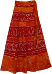 Batik Wrap Long Skirt Burgundy Tangerine