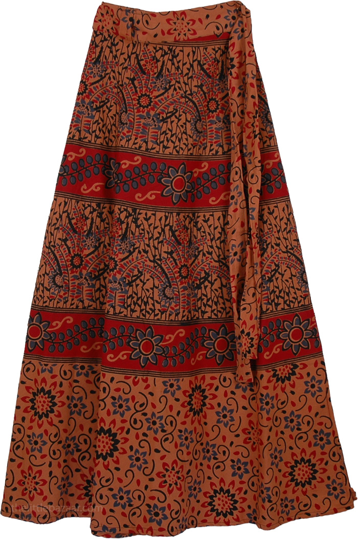 Brown Rust Floral Long Skirt