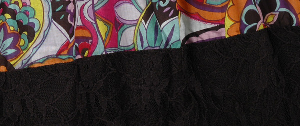 Multi Colored Print Black Casual Long Cotton Lace Skirt