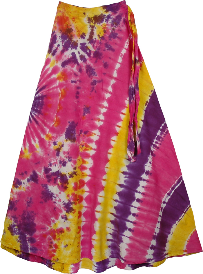 Cosmic Boho Tie Dye Wrap Long Cotton Skirt | Pink | Tie-Dye, Wrap ...